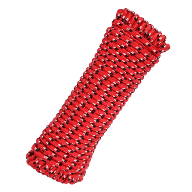 Uxcell Cuerda de Polipropileno de 3/8 Pulgadas y 100 Pies, Cuerda Utilitaria Trenzada Sólida para Camping, Soga para Bandera, Cuerda de Tender, Exterior, Rojo/Negro/Blanco