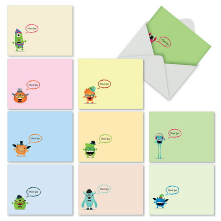 M3974 HIPSTER MONSTERS' 10 Assorted All Occasions Note Cards Feature Imaginative Modern Monster Characters with Envelopes by The Best Card