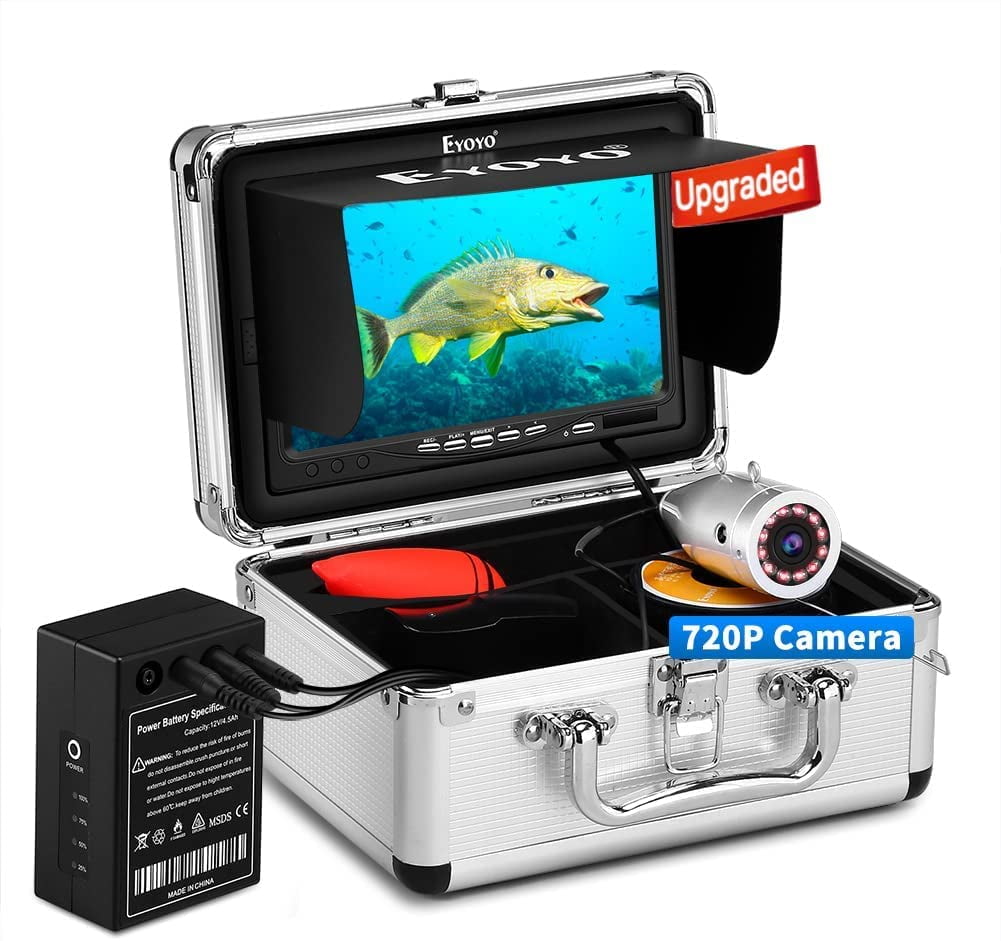 Underwater Fishing Camera, Ice Fishing Camera Portable Video Fish Finder,  Upgraded 720P Camera w/ 12 IR Lights, 1024x600 Screen, for Sea, Lake, Boat