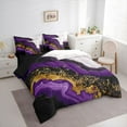 thumbnail image 3 of jejeloiu Fulid Striped Artistic 7pcs Bedding Comforter Set,Marble Texture Queen Bedding Sets,Purple Gold Black Queen Sheet Sets For Men Women,Breathable Home Decor Reversible, 3 of 8