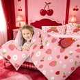 thumbnail image 4 of meiyoeat Strawberry Floral Monogram A 7-Piece Twin Bedding,3D Cartoon Cute Fruit Bedding Comforter Set For Girl,Pink Reversible, 4 of 7