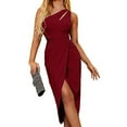 thumbnail image 2 of Women's Summer One Shoulder Cutout Prom Dress Ruched Bodycon Sleeveless Slit Party Cocktail Dresses for Women, 2 of 5