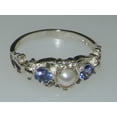 thumbnail image 5 of LBG British Made 925 Sterling Silver Cultured Pearl & Tanzanite Womens Trilogy Ring - 33 size options - Sizes 4 to 12 Available, 5 of 6