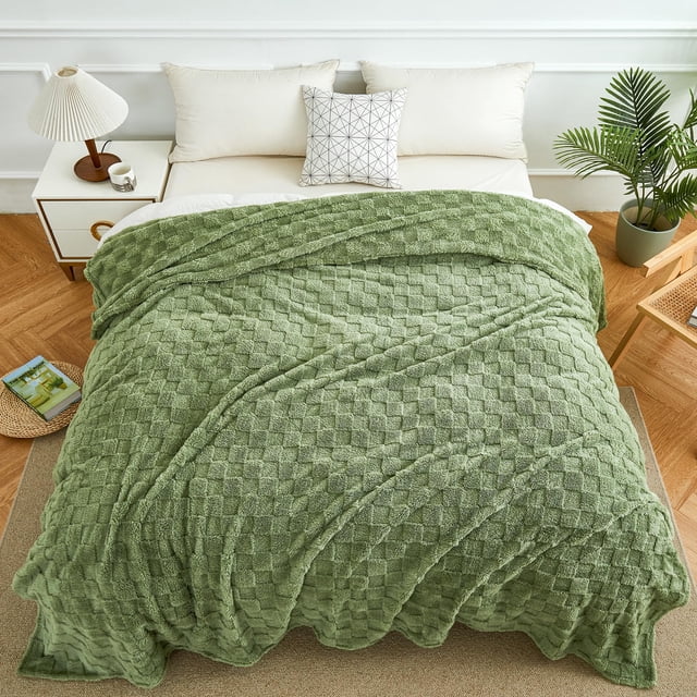 Manta Aganear de peluche a cuadros con forma de reina, 229 x 229 cm, color salvia