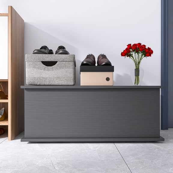 Large Lift Top Storage Trunk, Black Wood Box For Entryway, Accommodates Various Items Stores Bedding And Off Clothes