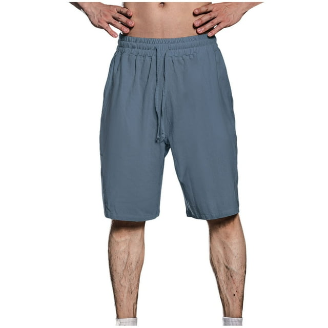 Diufon Men's Athletic Shorts Cotton Linen Drawstring Waisted Outdoor Sport Shorts Spring Summer Shorts with Pockets