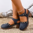 thumbnail image 3 of Rokment Women's Closed Toe Dressy Sandals Vintage Casual Studded Suede Ankle Strap Platform Chunky Block High Heels Clogs Mules Comfortable Orthotic Walking Dress Summer Shoes for Beach Blue Size 6, 3 of 4