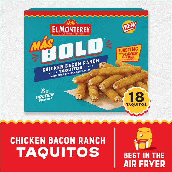 El Monterey Mas Bold Chicken Bacon Ranch Taquitos 20.7 oz, 18 Count (Frozen)