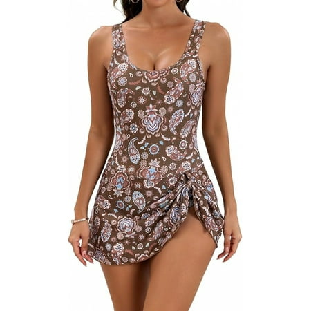 NlSIFU One Piece Swimdress Swimsuits for Women Tummy Control Swim Dresses Skirt Bathing Suit Flower Printing Shaping Body One Piece Swim Dresses Swimsuit
