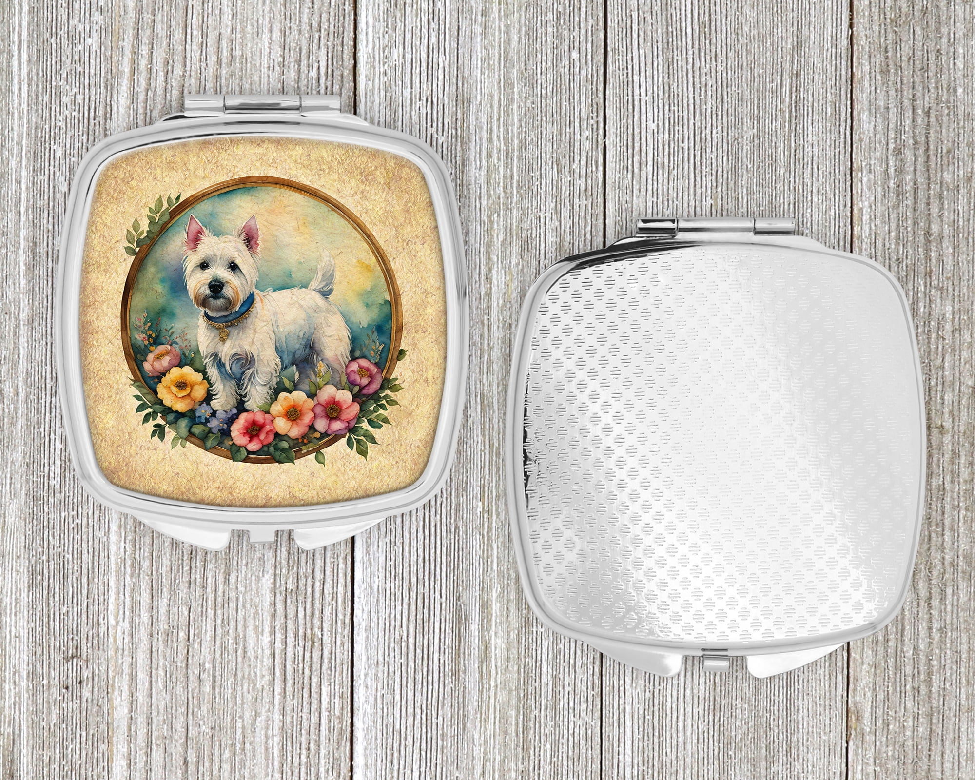 Westie and Flowers Compact Mirror 2.75 in x 3 in