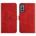 thumbnail image 2 of Feishell Crossbody Wallet Cover for Samsung Galaxy S22,Flower & Butterfly Embossed Pattern PU Leather Magnetic Flip Stand Card Slots Shockproof Phone Case with Shoulder & Wrist Strap,Red, 2 of 13