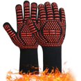 thumbnail image 1 of Guantes para barbacoa, guantes de silicona antideslizantes para horno, la temperatura más alta puede alcanzar los 800 ° C. Guantes universales para barbacoa, horno, cocina, chimenea (signo igual rojo) Rojo Verde, 1 of 5
