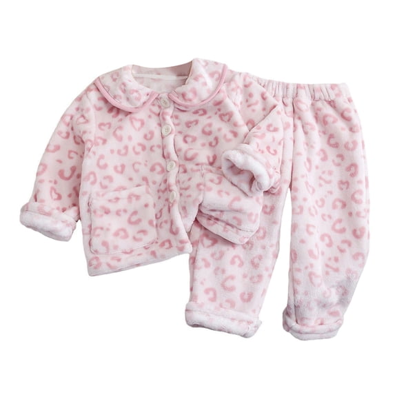 Esaierr 2-8Y Toddler Kids Flannel Sleepwear Set for Girls Thickened Pajamas Outfit Printed Loungewear Autumn Winter Sleepwear Cardigan Pajamas 2PCS
