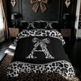 thumbnail image 2 of Meiyoeat Leopard Print Bow Diamond Full Size Comforter Sets for Women Girls, Fashion Ribbon A Letter Bedding Comforter Set, Black Reversible, 3pcs, 2 of 6