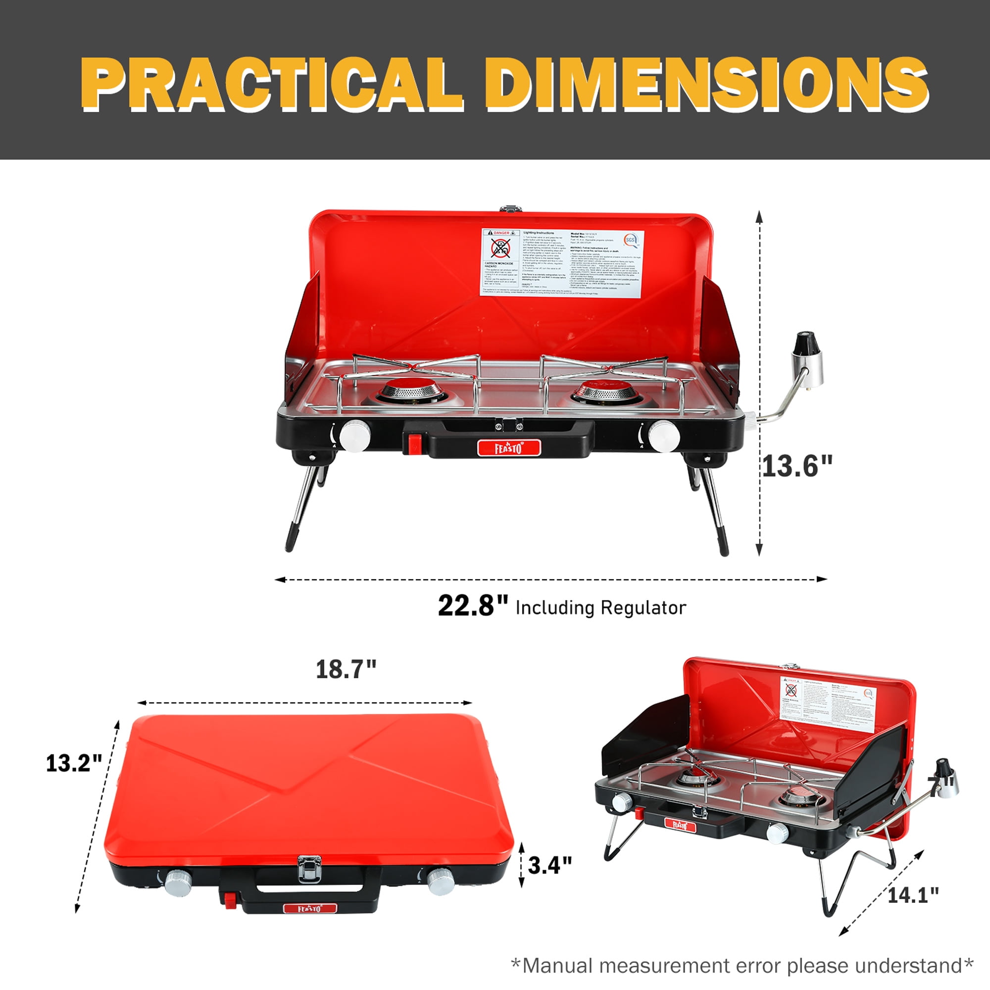 FEASTO Propane Camping Stove, Portable Camping Grill Stove,  28,000 BTU Camp Stove