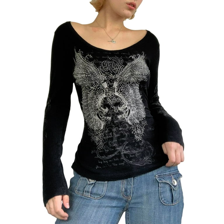 Y2k Aesthetic Grunge Goth T-shirt Tee Female Clothing Y2k Graphic