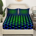 thumbnail image 3 of Erosebridal Navy Blue Green Bedding Sets Full Neon Geometric Sheet Set,Teen Men Retro 3D Abstract Honeycomb Bed Sheets Geometry Beehive Fitted Sheet + Flat Sheet + 2 Pillow Cases, 3 of 5
