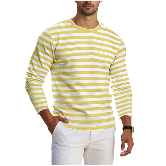 Lmnyox Long Sleeve T-Shirts for Men Casual Loose Striped Crew Neck Pullover Tee Fall Comfy Thin Shirts