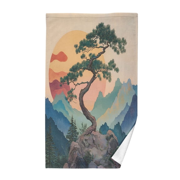 Yayeee 100% Cotton Hand Towels for Bathroom 16" x 28" Kitchen Towel, Pine Tree at Dawn
