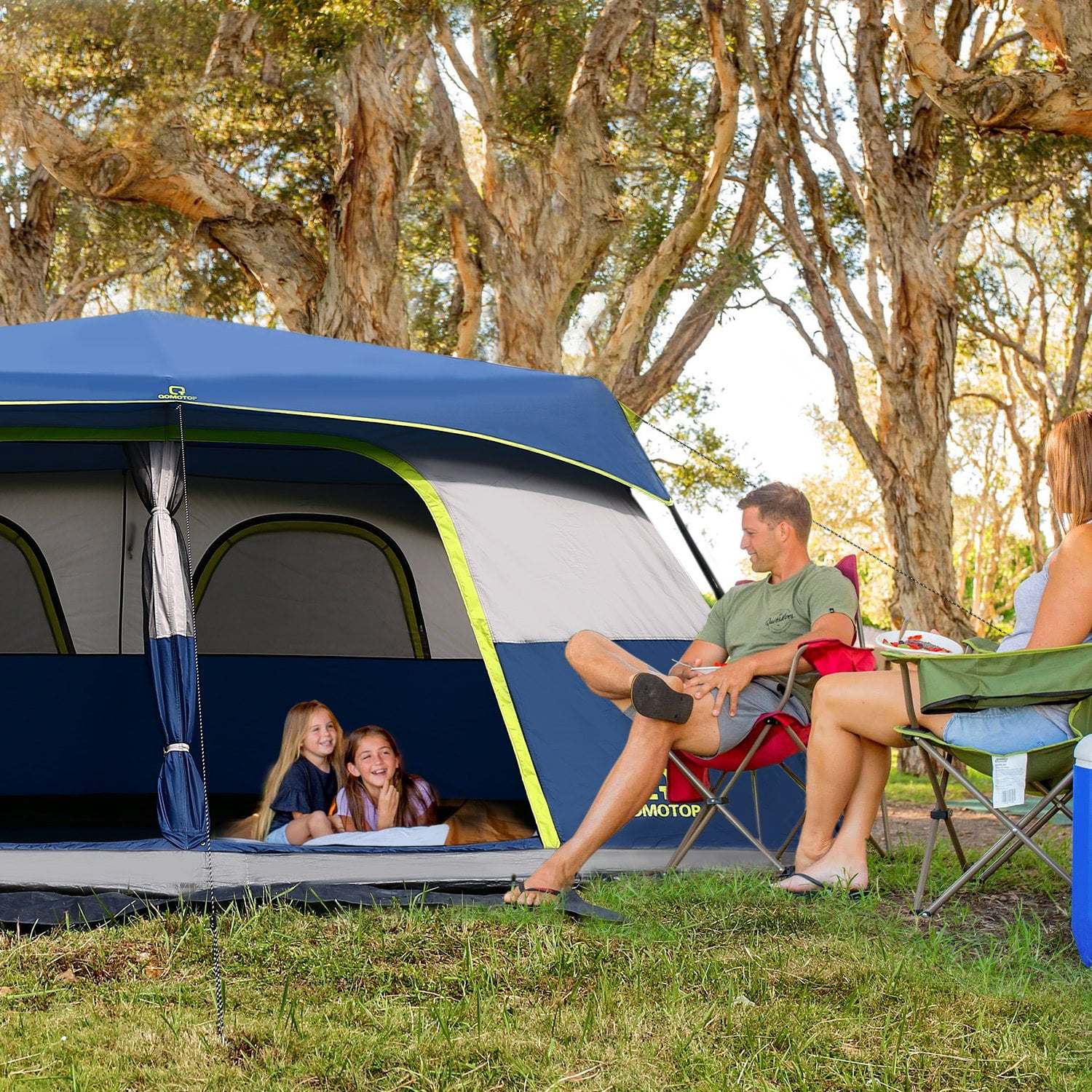 QOMOTOP Camping Tent, 8 Person Instant Cabin Tent, Easy Setup in 60 Seconds, Weatherproof Family Tent for Camping, Outdoors & Travel, with Ventilated Windows