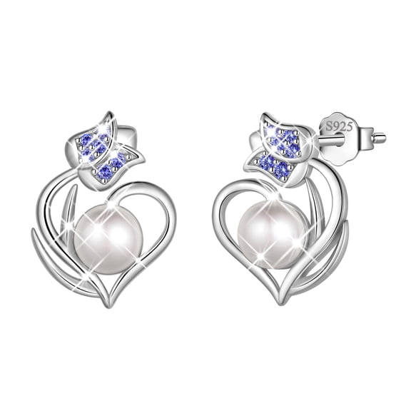 Fasjewly S925 Sterling Silver Heart Stud Earrings for Women,December Tanzanite Birthstone Earrings Jewelry Gift for Her,Tulip Earrings for Wife Mom Girlfriend,Birthday Valentine’s Day Gift