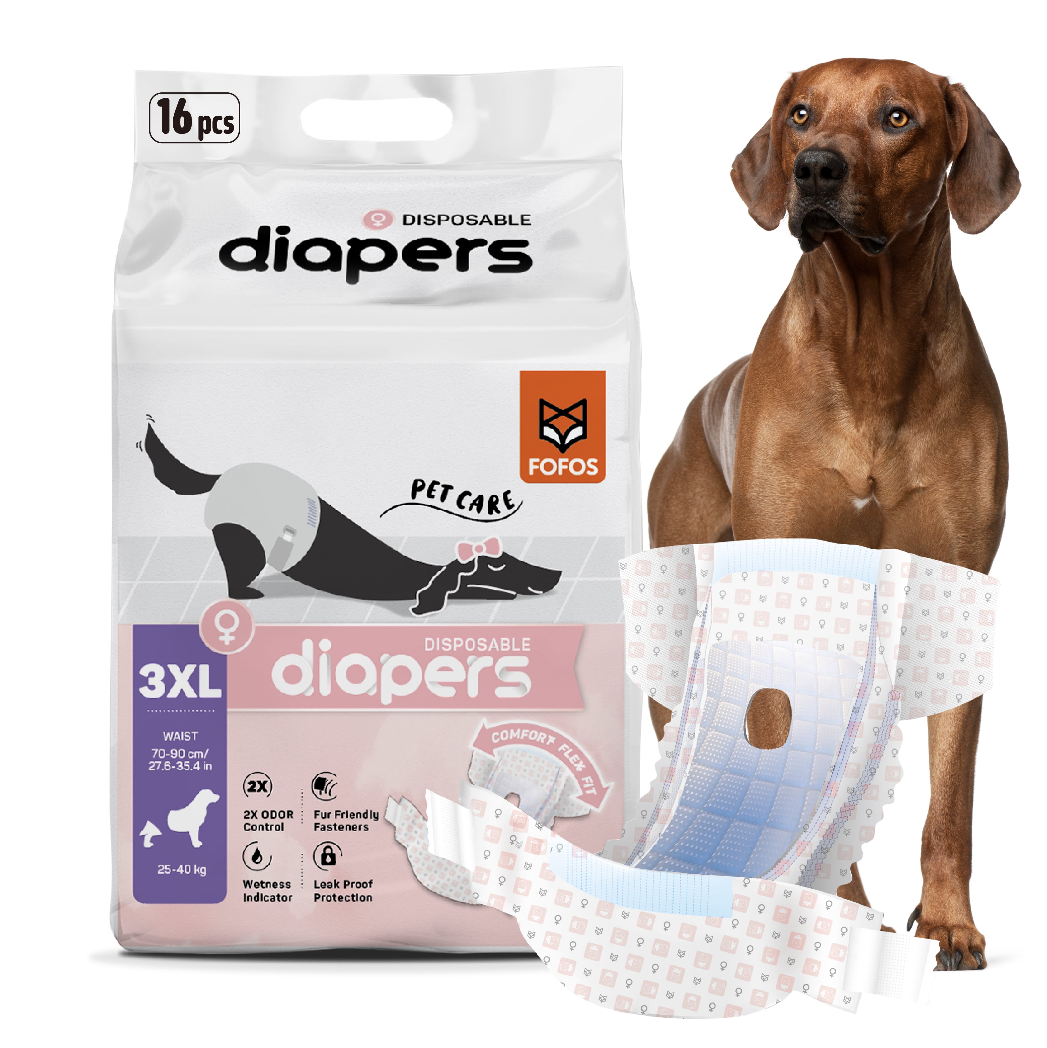 Fofos Disposable Dog Diapers Female Ultra Absorbent Leakproof Fit