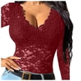 thumbnail image 1 of Gibobby Lencería para sexo Camisa de mujer de encaje sexy Ver a través de Casual Slim Fit Tops Bordado Malla transparente Encaje Cuello en V profundo Ajuste de temperamento Cuello (Rojo, M), 1 of 5