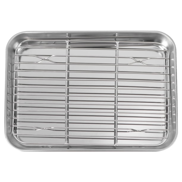 BRIGHTFUFU Bandeja para hornear rectangular de 2 piezas, un juego Drenaje de aceite con rejilla Rejilla de acero inoxidable Bandeja para hornear con rejilla de enfriamiento extraíble (23x17x2.5 cm)