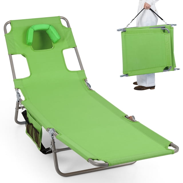 Costway Patio Tanning Chair,Folding Beach Lounge Chair with 5-Position Adjustable Backrest Green