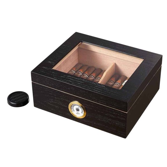 visol santa clara glass top with black matte finish cigar humidor - holds 50 cigars