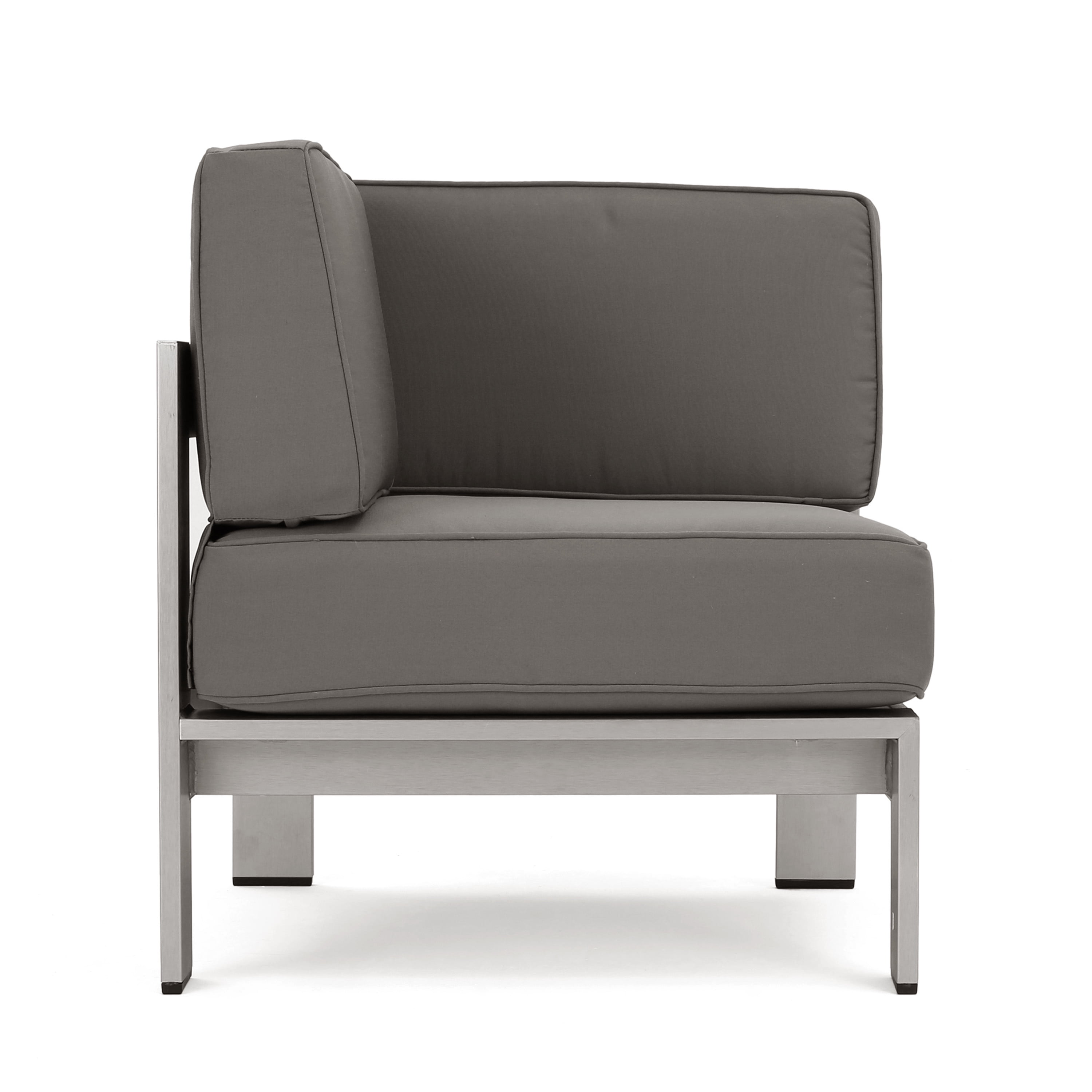 Outdoor V Shaped Sofa Set with Fire Table, Khaki, Light Gray