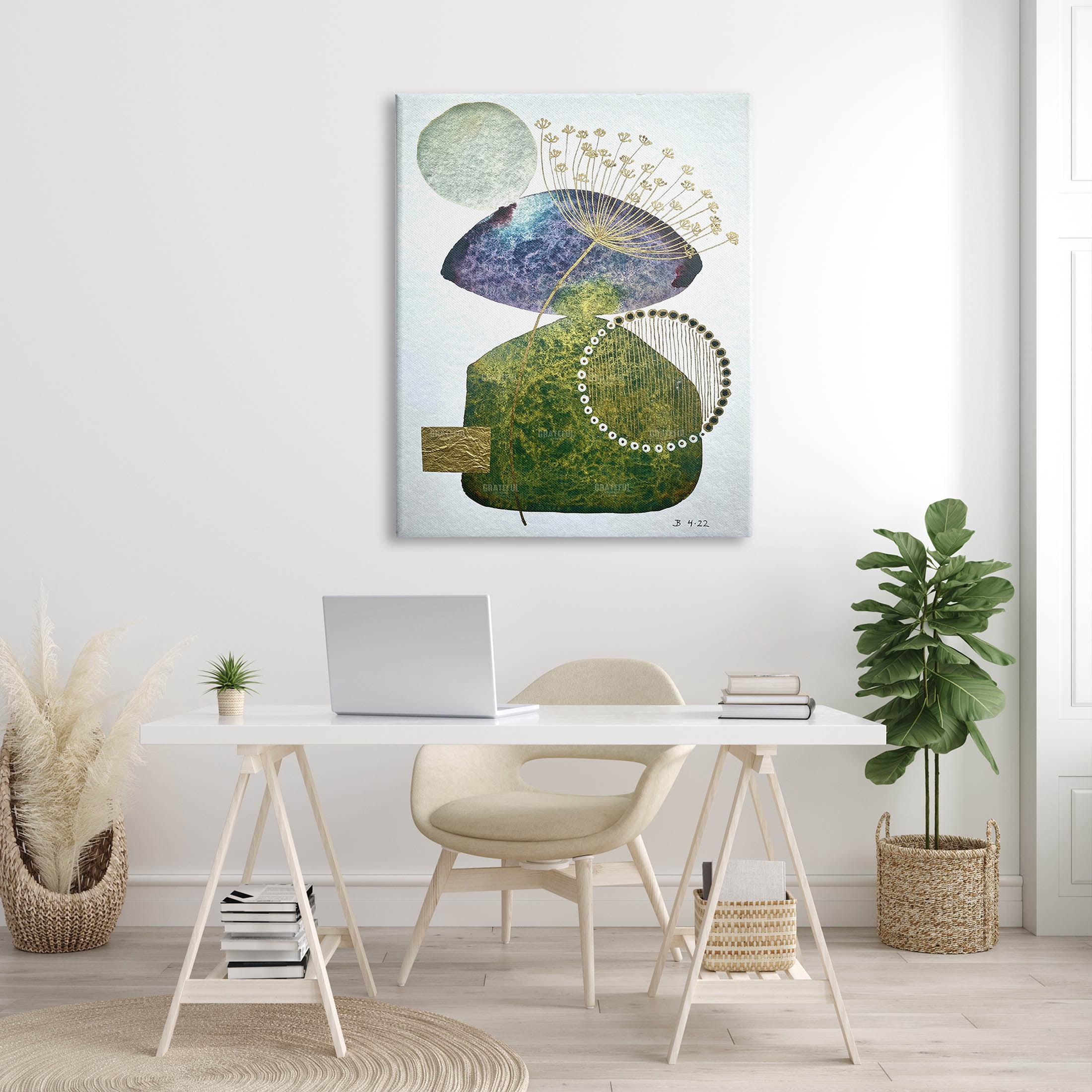Mossy Botanical Contemporary Nature Abstract Graphic Art Gallery Wrapped Canvas Print Wall Art