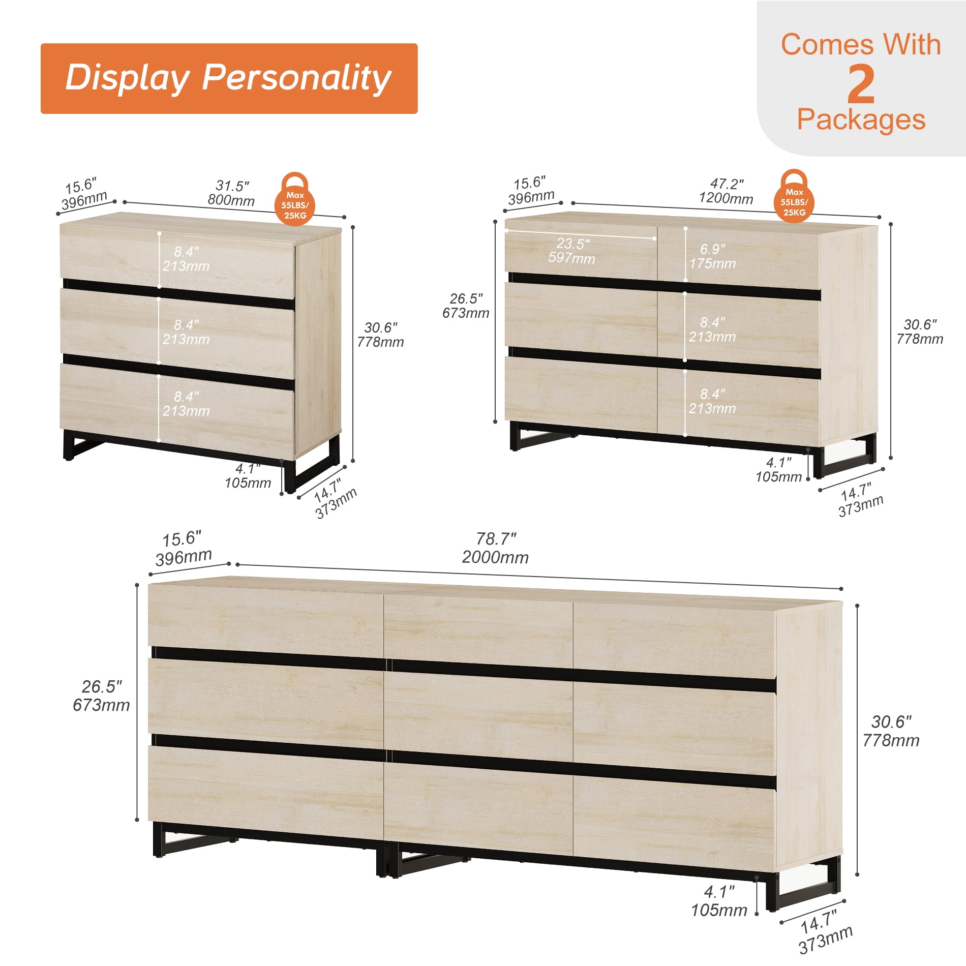 Modern TV Stand For Tvs Up To 90 Inches, 2 In 1 TV Console With 9 Drawers, Media Console With Adjustable Shelf For Living Room, Bedroom,Beige