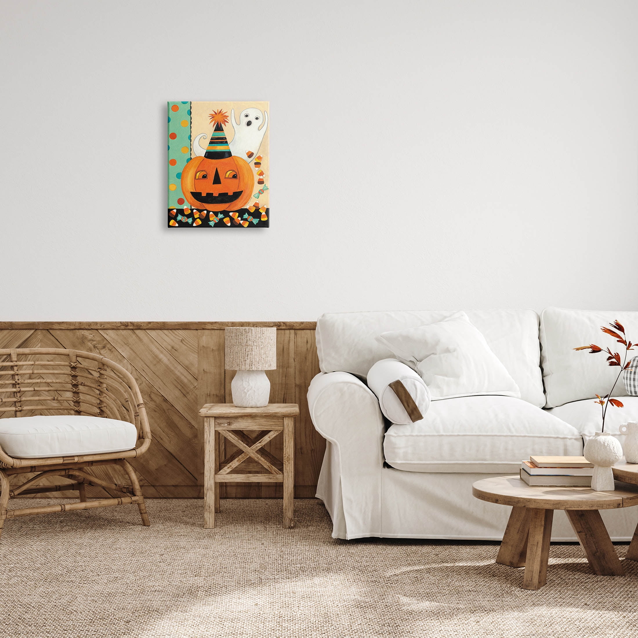 Vintage Halloween Candy Pattern Holiday Graphic Art Gallery Wrapped Canvas Print Wall Art