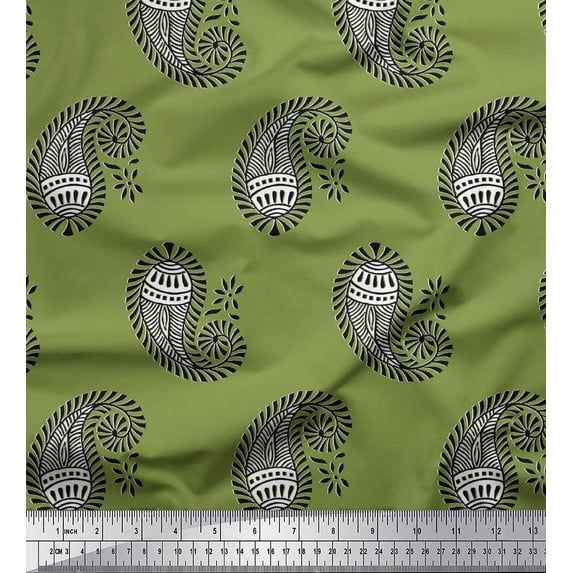 Soimoi Poly Georgette Fabric Paisley Block Printed Fabric 1 Yard 42 Inch Wide