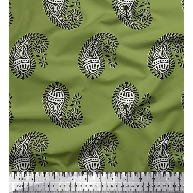 Soimoi Tissu en Voile de Coton, Tissu de Couture à Imprimé Cachemire en Blocs, au Mètre, 56 Pouces de Large