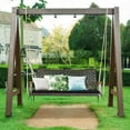 thumbnail image 3 of Costway Adult Rattan Frame Porch Swing with Cushions, Red, 3 of 10