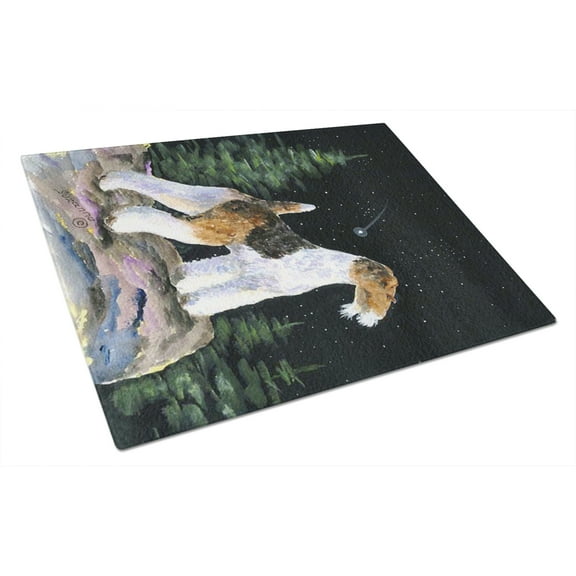 Caroline's Treasures Starry Night Fox Terrier Glass Cutting Board Large