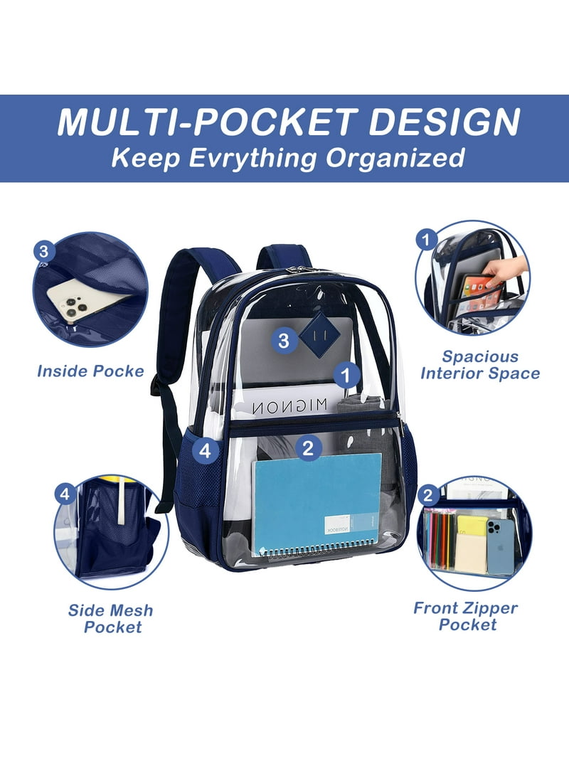 Steve Madden 3-Piece Clear Backpack Set – Navy Blue Transparent – NWT Amazon.com | KIDNUO Clear Backpack for Girls,Clear Bookbag  main image 4