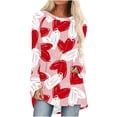 thumbnail image 1 of Cameland Chemises Grande Taille pour Femmes Imprimé Cœur Hauts de la Saint-Valentin Manches Longues Tunique Col Rond Blouses, 1 of 4