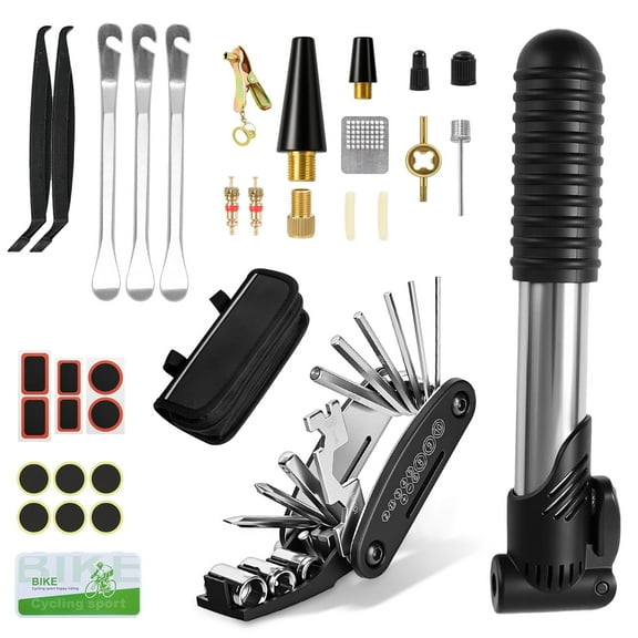 Oziral 34Pcs Bike Repair Kit with 120PSI Portable Pump, 16-in-1 Bicycle Multitool & Tire Patch Kit, Includes Saddle Bag for Mountain and Road Bikes