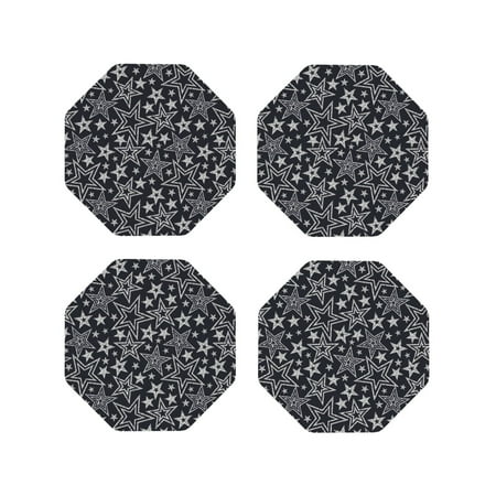 

Leather Coasters Set of 4 - White Star Lightweight Non-Slip Drink Coasters for Desk Anti-Scalding Desk Cup Coasters for Office Table Decor Octagon