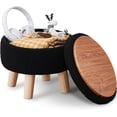 thumbnail image 1 of Ottomane de Rangement, Repose-Pieds Rond Moderne avec Siège Rembourré Doux, Repose-Pieds en Velours Teddy avec Pattes en Bois, Petite Table d'Appoint Ou Support pour Plante pour Couloir, Salon (Noir), 1 of 9