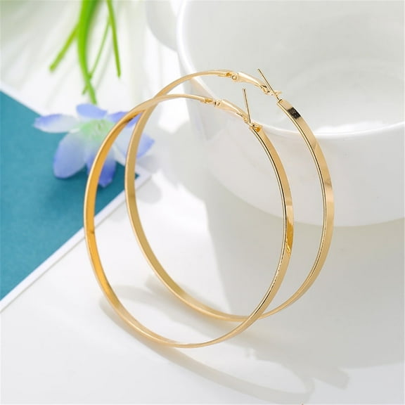 Amy and Annette Fashion 18K Gold Plated Large Hoop Earring with Omega Closure