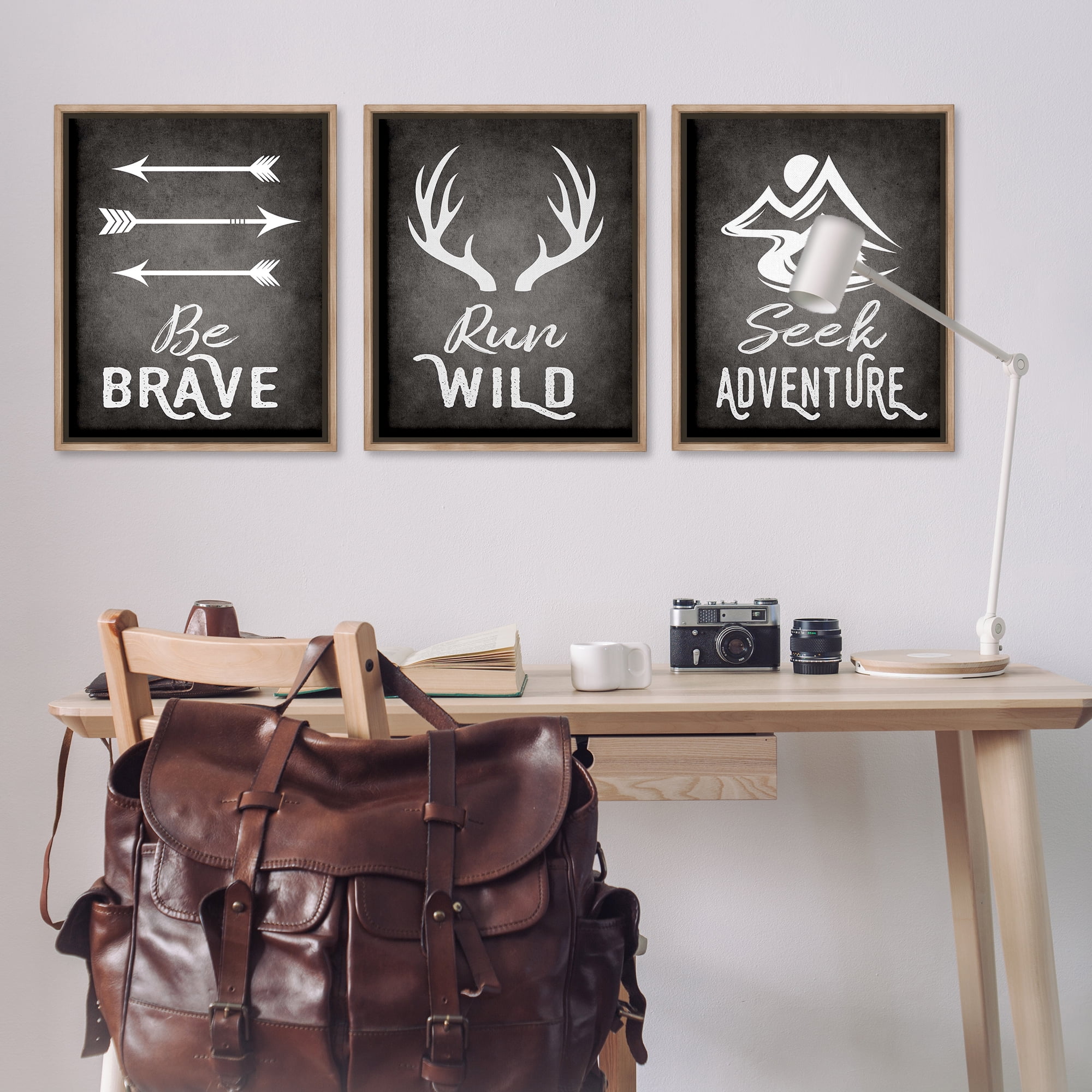 Stupell Industries Rustic Adventure Phrases Text & Numbers Painting Brown Floater Framed Canvas Art Print Wall Art, 25 x 31, Set of 3