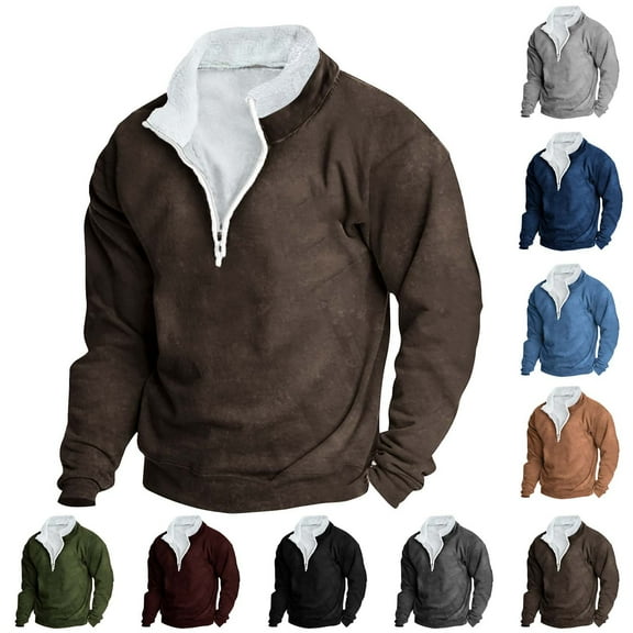 Momasggi Men's 1/4 Zip Pullover Thermal Fleece Fuzzy Sherpa Lined Sweatshirts Long Sleeve Stand Collar Sweatshirt Big and Tall Sweatshirt Light Blue 4XL