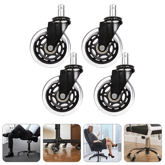 Mobutofu 4Pcs Office Chair Casters for Desk Chair Replacement Wheels 3.73X2.95X0.43in Pu Black