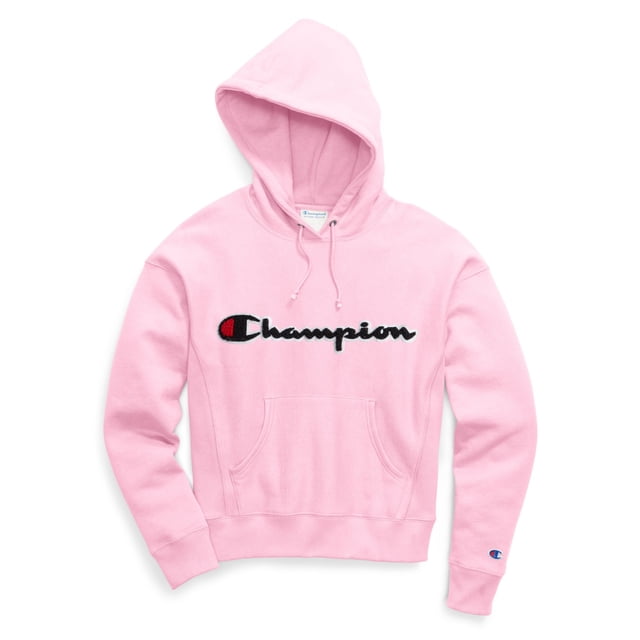 Champion Life Chandail à Capuchon en Molleton Inversé pour Femmes, TP, Script Rose Bonbon