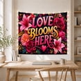 thumbnail image 4 of Love Blooms Here Floral Typography on Dark Navy Background, Whimsical Illustration for Flower Lovers, Romantic Wall Art Decor, Birthday Gift, Tapestry Wall Hanging for Bedroom and Living Room, 4 of 6