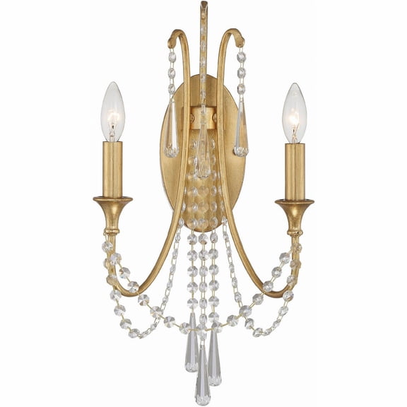 ARC-1902-GA-CL-MWP-Crystorama Lighting-Arcadia - 2 Light Wall Mount-Antique Gold Finish-Hand Cut Crystal Type